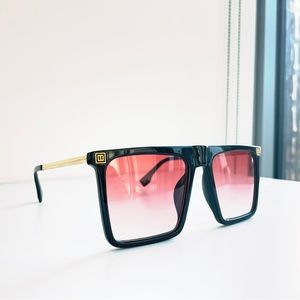 Black Frame Oversized Sunglasses gradient red lenses and gold detail